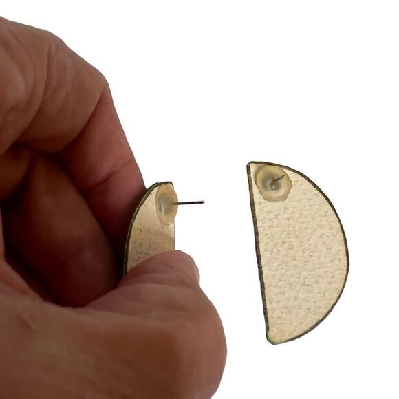 Vintage Handmade Geo Half Moon Post Back Earrings - Picture 4 of 5